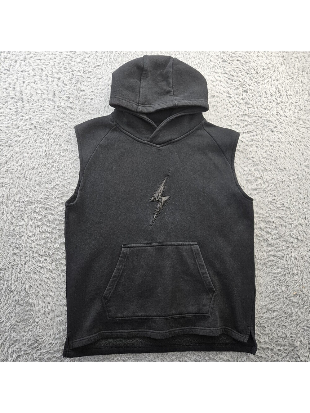 BRUCE BOLT Hoodie Sweatshirt Sleeveless Men Large Black Lightning Bolt Sewn on